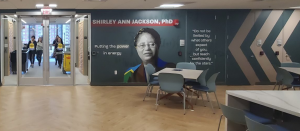 A panel featuring African American physicist Dr. Shirley Ann Jackson in the Nuclear Regulatory Commission’s environmental graphics installation celebrating the agency’s diversity.